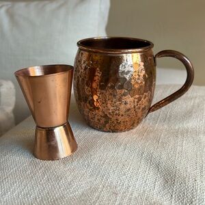 Set of Grown Kitchen Moscow Mule Hammered Solid Copper Mug - 16oz & Jigger Set